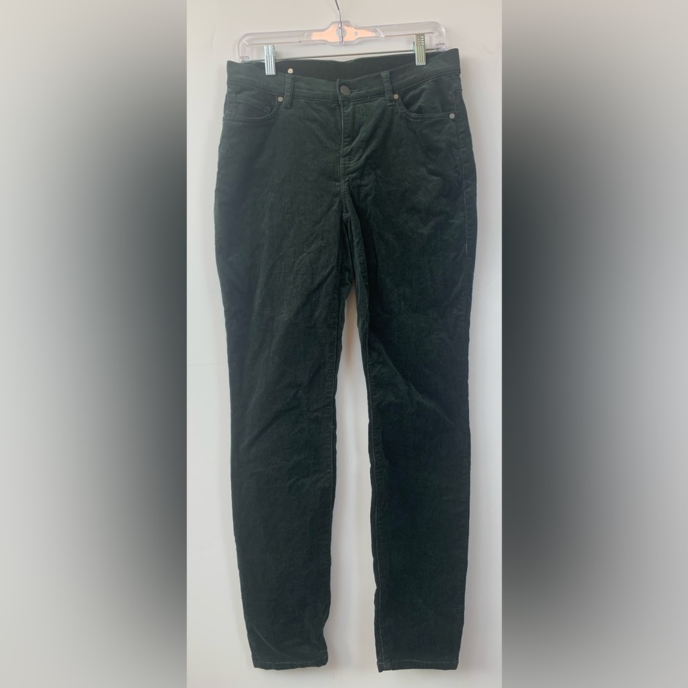 😀CAbi Mid Rise Skinny Corduroy Jeans 4449 Hunter Dark Green 5 Pocket Win…